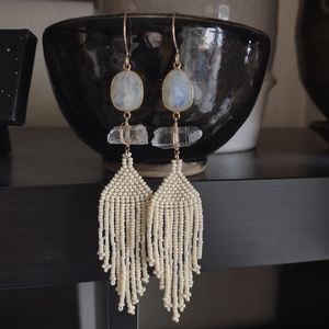 Moonstone and quartz beaded earrings